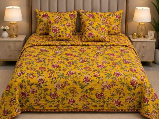 Pure Cotton Quilted 5 PC Bed Set
