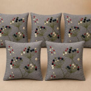 Embroidered Floral Cushion Covers Set of 5 | Grey Multicolour Design - Image 1