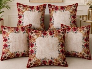 Cushion cover velvet Maroon Cream set of 5 pc 20 by 20 inches