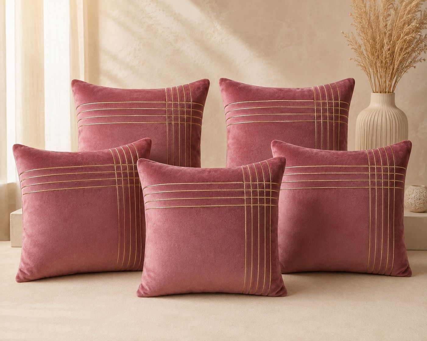 Cushion cover velvet Pink Mauve set of 5 pc
