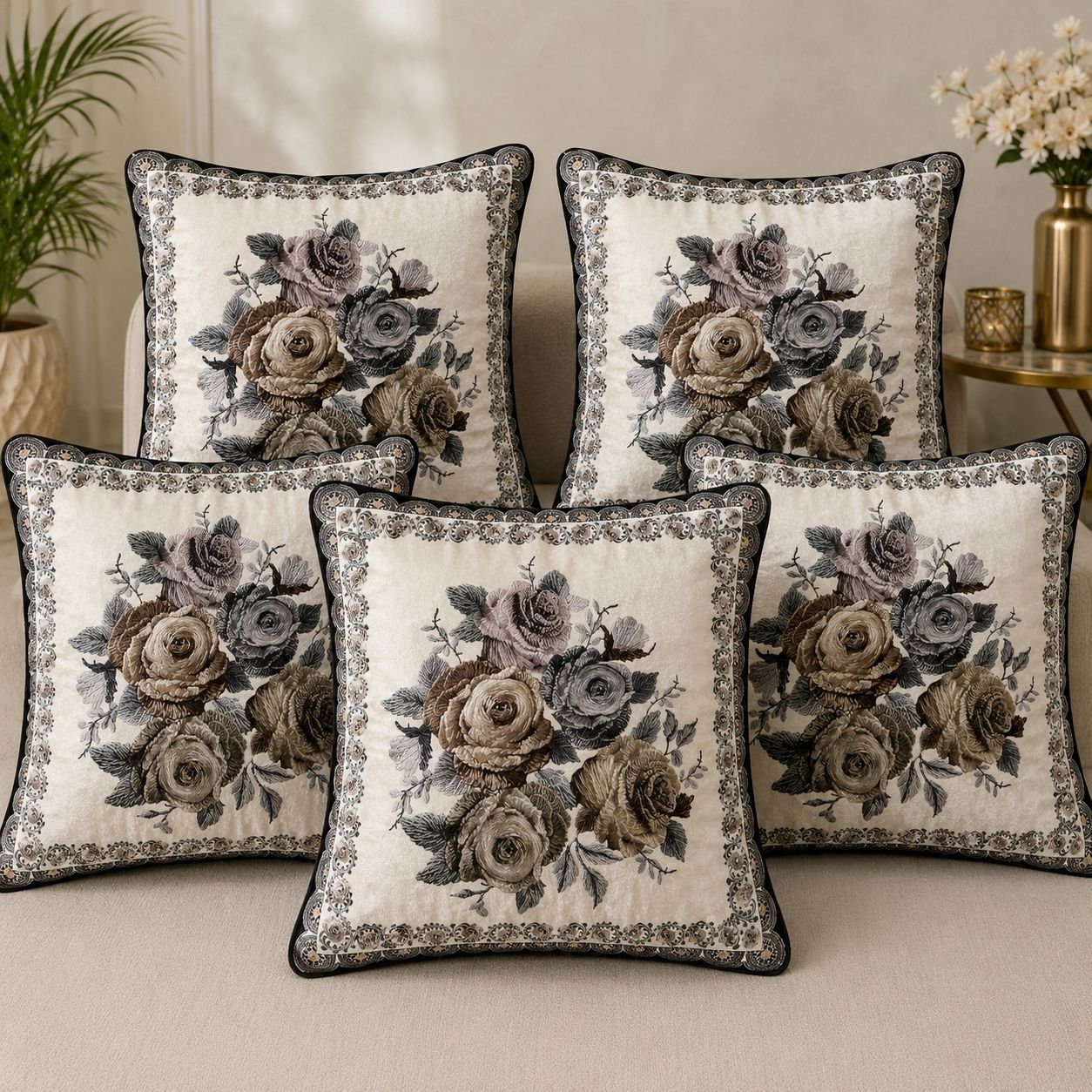 Cushion cover velvet Vintage Rose set of 5 pc 20 by 20 inches