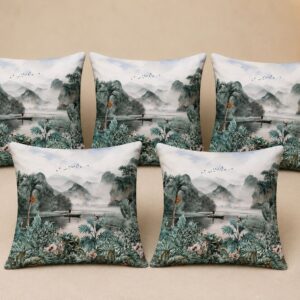 Digital Print Cushion Covers 16×16 Inches Set of 5 | Scenic Landscape Design - Image 1