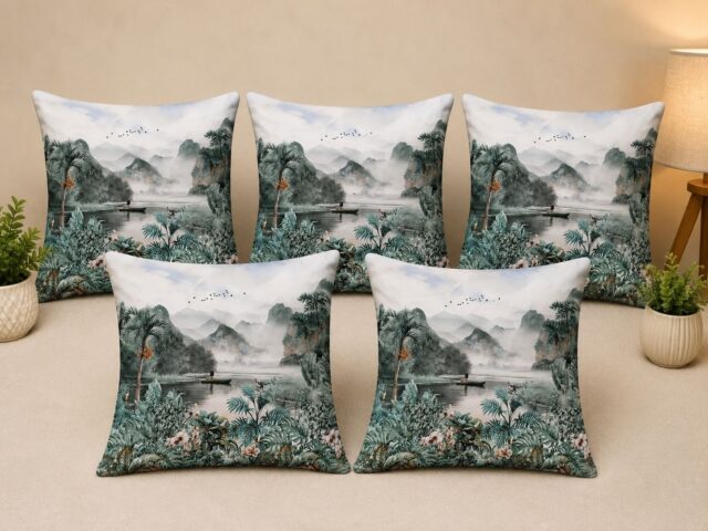 Digital Print Cushion Covers 16×16 Inches Set of 5 | Scenic Landscape Design