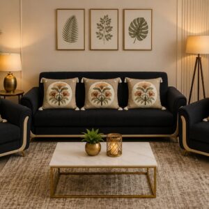 Jacquard Tassel Cushion Covers 20×20 Inches | Set of 5 | Designer Sofa Cushion Covers