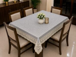 Elegant Jute Dining Table Cover – Grey & Cream - Image 2