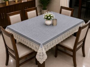 Elegant Jute Dining Table Cover – Grey & Cream - Image 1