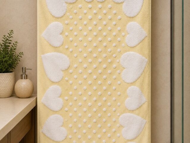 Microfiber Aria Bath Towel 40×60 Inches | Soft Heart Design | Large Bath Towel