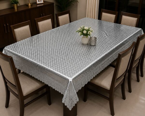 Silver plactic Dining table cover 60 by 108 inches 1050 rs