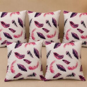 Wings Printed Cushion Covers Set of 5 | Pink & Purple Feather Design - Image 1