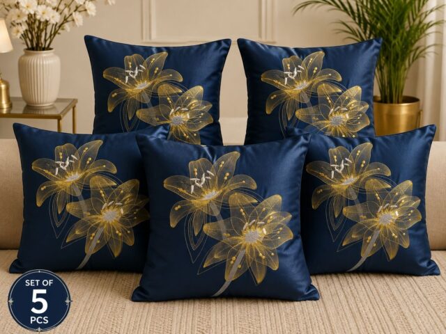 Embroidered Floral Cushion Covers 16×16 Inches | Set of 5 | Designer Cushion Covers