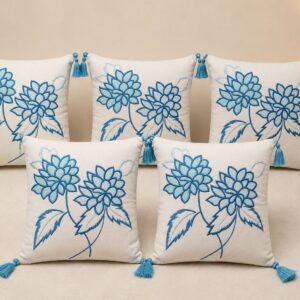 Embroidered Floral Tassel Cushion Covers – Decorative Sofa Cushion Covers - Image 1