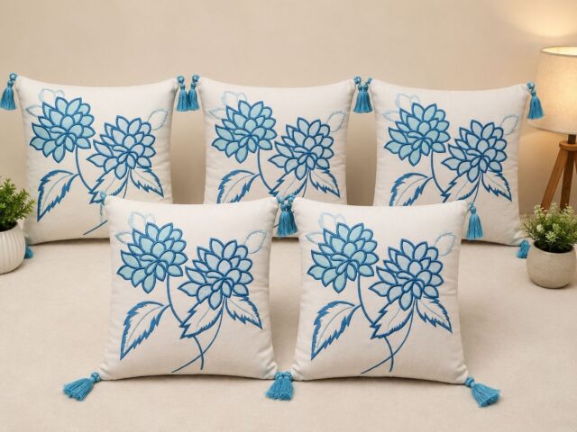 Embroidered Floral Tassel Cushion Covers – Decorative Sofa Cushion Covers