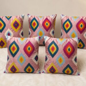 Evil Eye Cushion Covers Set of 5 | Multicolour Geometric Embroidery Design - Image 2