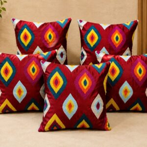 Evil Eye Cushion Covers Set of 5 | Multicolour Geometric Embroidery Design - Image 1