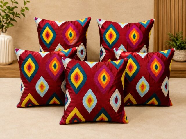 Evil Eye Cushion Covers Set of 5 | Multicolour Geometric Embroidery Design