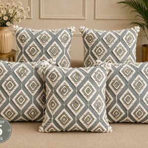 Geometric Cushion Covers 16×16 Inches Set of 5 | Diamond Pattern - Image 3