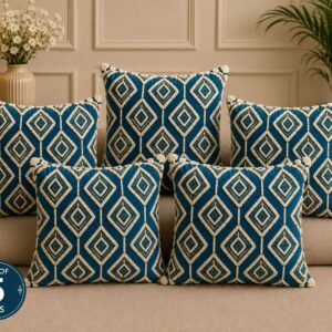 Geometric Cushion Covers 16×16 Inches Set of 5 | Diamond Pattern - Image 1