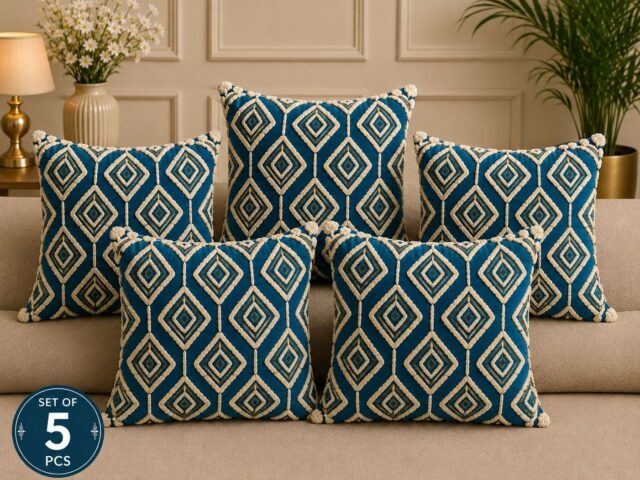 Geometric Cushion Covers 16×16 Inches Set of 5 | Diamond Pattern