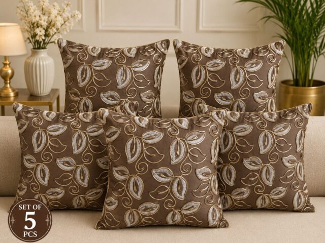 Leaf Design Cushion Covers 16×16 Inches | Set of 5