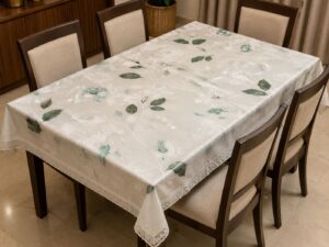 Printed Plastic Dining Table Cover with Floral Vine Design - Image 1