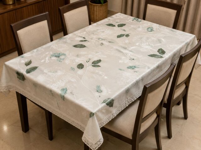 Printed Plastic Dining Table Cover with Floral Vine Design