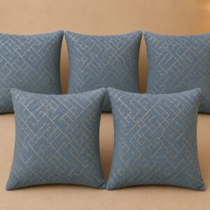 Plain Golden Line Cushion Covers – Blue Geometric Design - Image 1